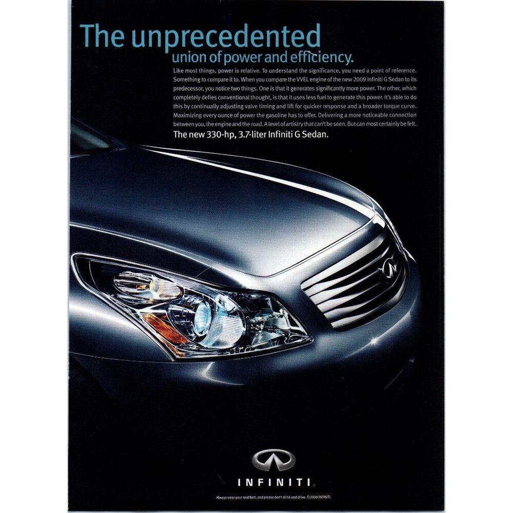2009 Infiniti G Sedan Vintage Print Ad Hood Front End View Man Cave Wall Art